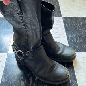 The Frye co. black leather boots. Size isn’t listed, fit is like an 8 in women